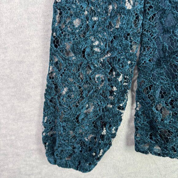 Sundance Large Remarkable Beauty Velvet Lace Overlay Long Sleeve Top Green Boho - Picture 6 of 13